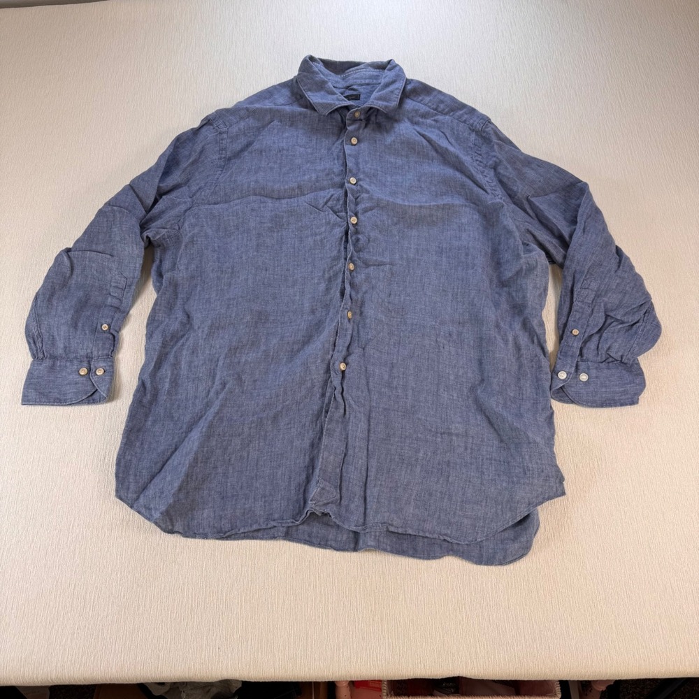 Saks Fifth Avenue Blue 100% Linen Button Down Shirt Long Sleeve Womens XXXL